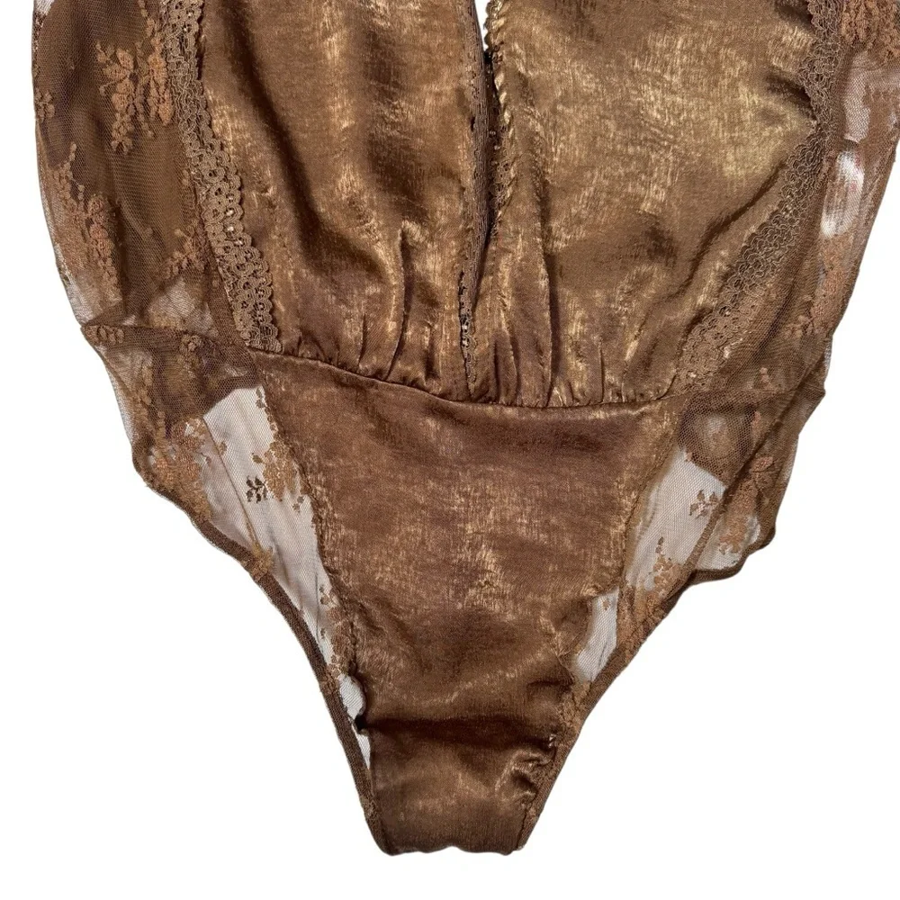 NWT New Free People Tell Me More Toffee Brown Bodysuit Size M